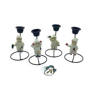 Vtg Crown Greetings Ceramic Snowball Kids Candle Holder Lot of 4 Handmade 5"